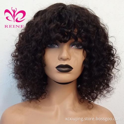 2021 Wholesales 12a Grade Funmi SDD Super Double Drawn Pixie Cut Short Wigs With Bang Human Hair Brazilian Rose Curl Fringe Wigs